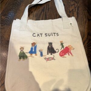 Cream Cat Illustration Canvas Tote Bag
